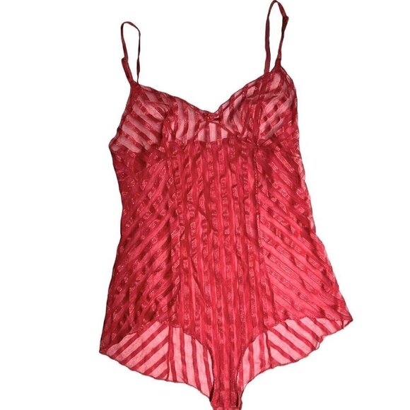 VTG 80s Red Gold Shimmer Sleeveless Sheer Bodysuit Teddy Negligee Women’s M - Picture 2 of 10